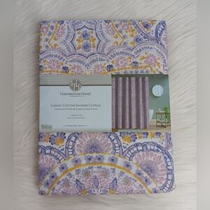 New Huntington Home Geometric Purple Shower Curtain 100% Cotton 72x72 Inches
